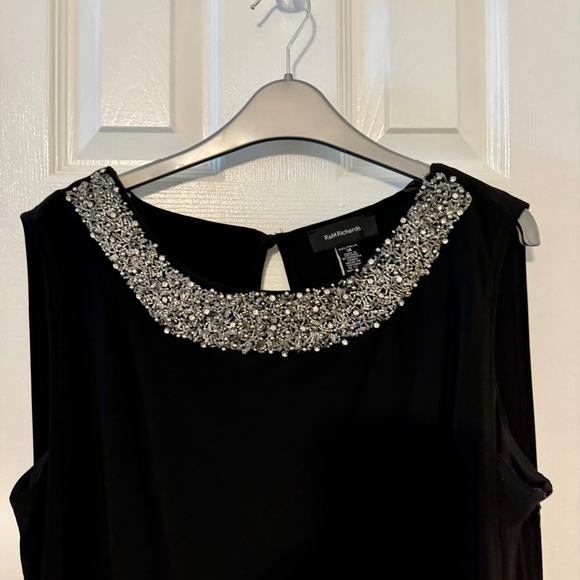 Black Evening Gown with Beaded Neckline - Picture 2 of 4